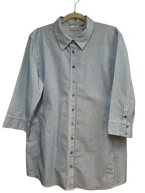 Chico's Poplin Women’s Blue and White Striped Button-Down Shirt